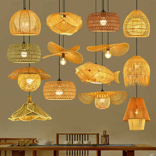吊灯 创意藤编吊灯 民宿藤艺灯具 餐厅灯 竹编吊灯竹艺灯麻绳吊灯