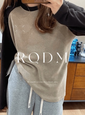 大码女装2026春秋新款胖MM休闲百搭撞色插肩袖长袖正肩T恤打底衫