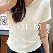 女装 2026夏季 新款 大码 胖MM显瘦遮肚子休闲百搭V领正肩短袖 T恤上衣