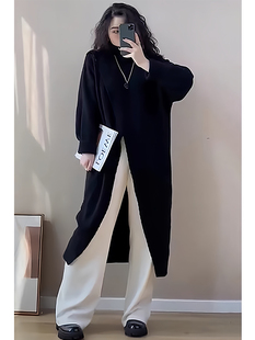 高端设计感高领针织毛衣女25秋季 开叉连衣裙 新款 微胖mm显瘦中长款