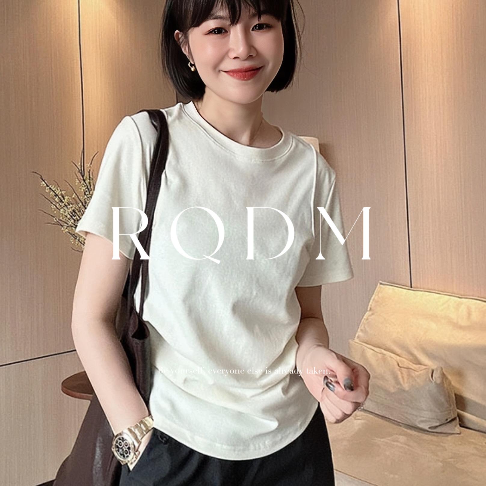 收腰遮肚圆领正肩短袖T恤上衣女