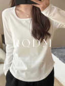 大码 T恤上衣 春秋胖mm简约下摆显瘦百搭方领正肩长袖 女装 2026新款