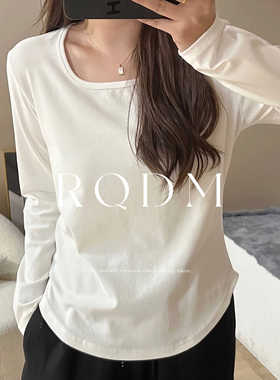 大码女装2026新款春秋胖mm简约下摆显瘦百搭方领正肩长袖T恤上衣