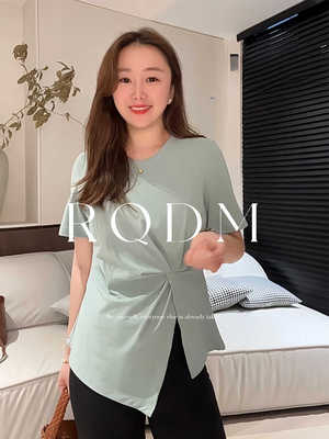 开叉设计显瘦圆领短袖T恤上衣女