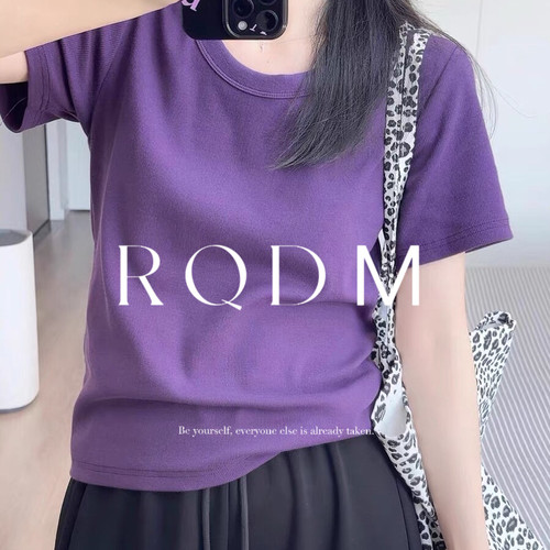 遮肚子显瘦螺纹U领正肩短袖T恤女