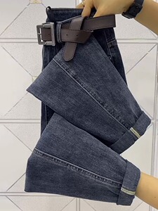 2023秋季新款大码高腰弹力宽松牛仔裤女胖mm遮肉显瘦萝卜裤哈伦裤