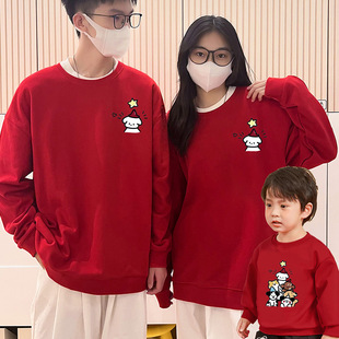 红色亲子装一家三口四口春秋冬季卫衣母女母子全家装时尚潮流上衣