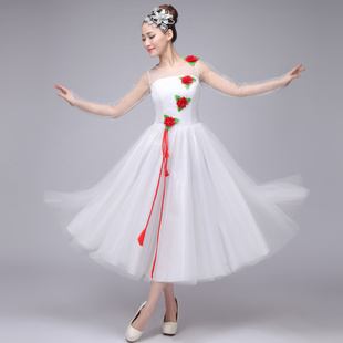 现代舞蹈演出服装芭蕾纱白色表演服开场舞蓬蓬连衣裙伴舞中长裙女