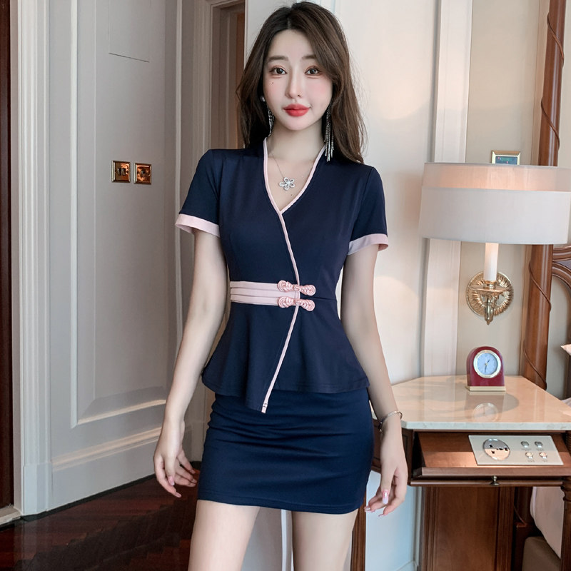 美容师工作服水疗养生薄款足浴足疗按摩技师工衣女浴场沐足服套装