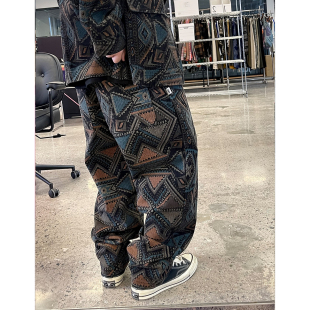 Medaigual 男街头滑板小众复古牛仔长 民族风印花宽松锥形小脚裤