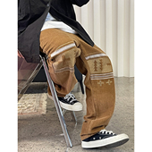 Medaigual 男街头滑板宽松长裤 民族风刺绣小直筒版 型灯芯绒休闲裤