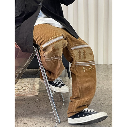 民族风刺绣小直筒版型休闲裤