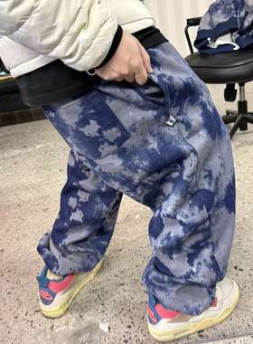 Medaigual 小众蓝紫色扎染印花松紧腰束脚卫裤街头滑板宽松运动裤