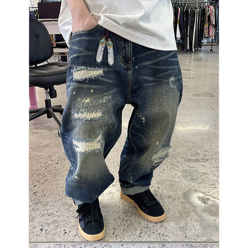 Medaigual重水洗破洞刺绣牛仔裤