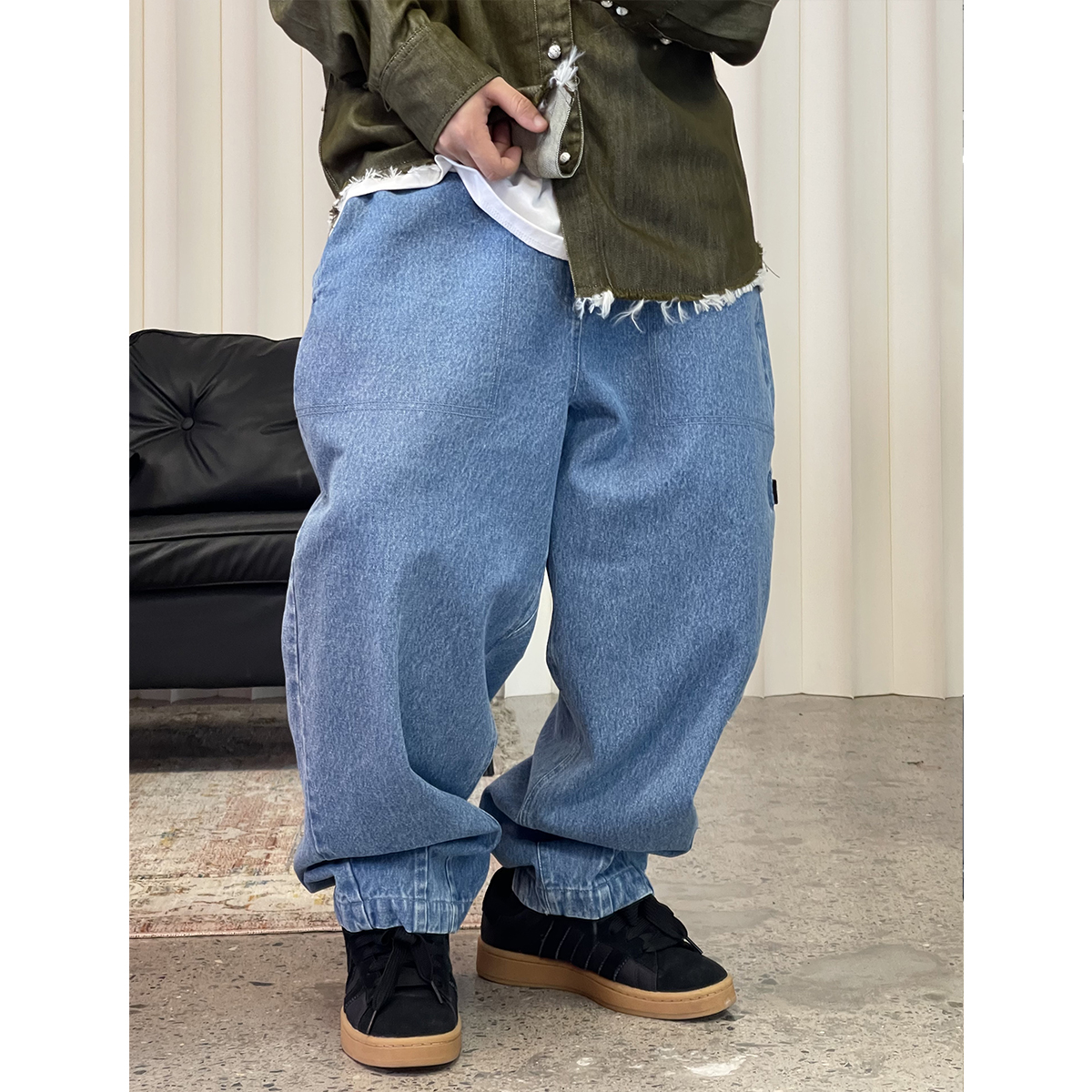 美式复古可调节腰围牛仔裤男