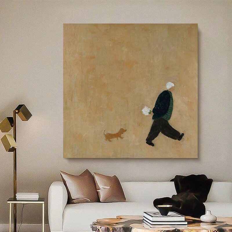 手绘油画北欧风极简人物现代客厅卧室肌理装饰挂画餐厅方形抽象画