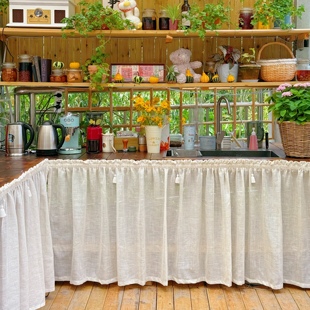 免打孔亚麻魔术贴褶皱柜帘防尘遮丑橱柜衣柜帘自粘易装褶皱感帘子