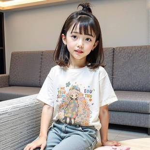 兒童網(wǎng)紅夏裝 兒童純棉短袖 新款 韓版 T恤女孩夏季 寬松洋氣上衣全棉T