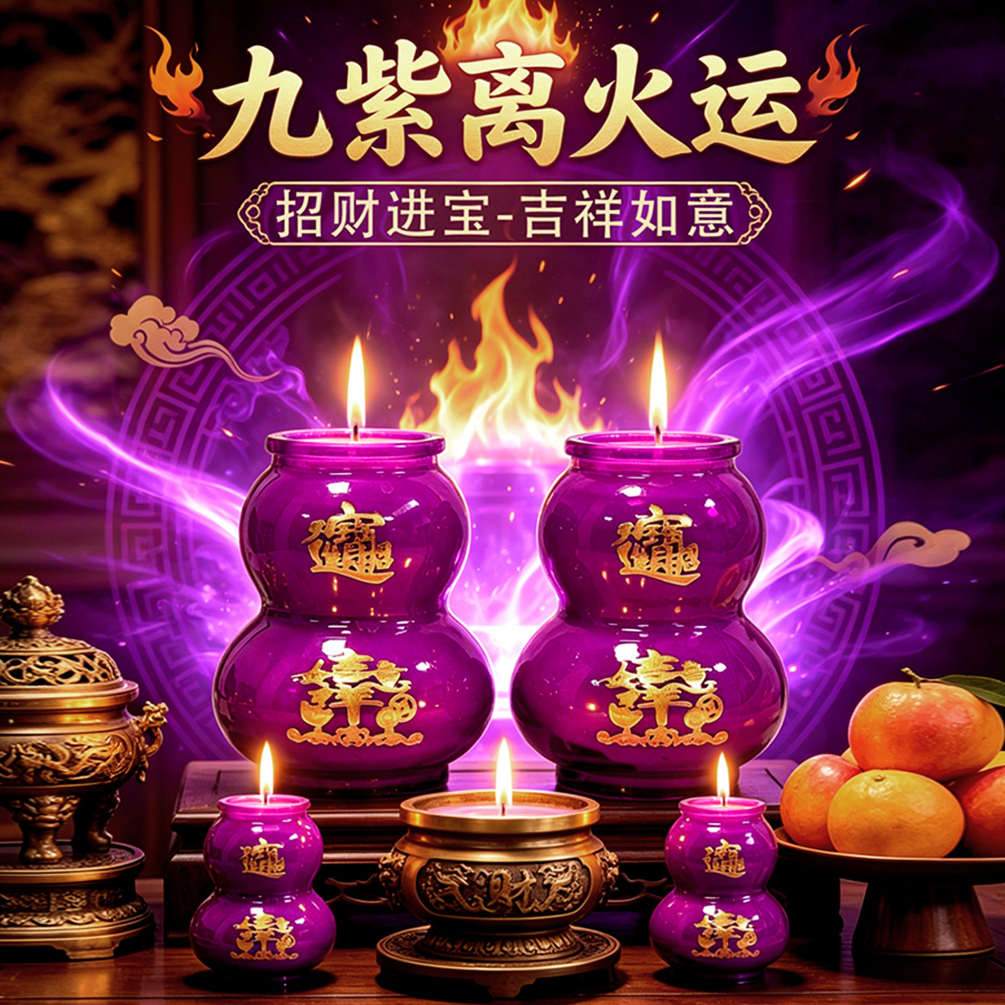 代代福禄紫色葫芦酥油灯招财聚气家用长明灯供佛财神无烟环保蜡烛