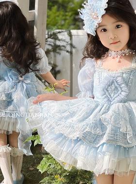 阳光天建女孩重工业蓝色艾尔莎公主短裙短裙洛丽塔短袖公主裙儿童