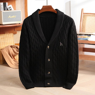 2026新款专柜哈吉V领纯羊毛开衫男士V领刺绣高端男针织毛衣百搭套