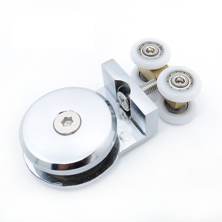 淋浴房移门滑轮吊夹双轨道移门吊片推拉滚轮平面玻璃门圆形夹配件