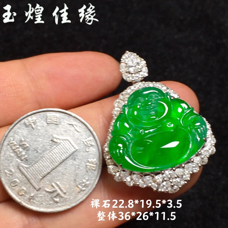 缅甸a货满绿冰种女挂件玉佛翡翠