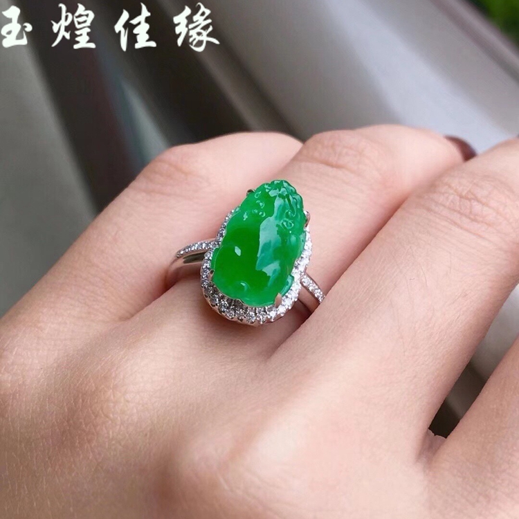 招财神兽正阳绿貔貅翡翠女士戒指