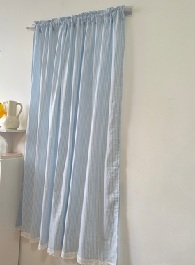 棉棉自制韩国ins博主同款蓝色条纹挂布门帘窗帘
