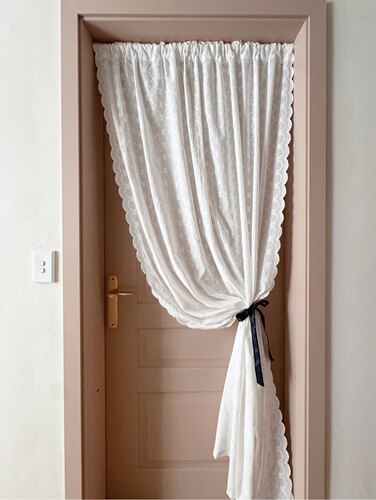 棉棉自制韩国ins博主同款白色刺绣蝴蝶结挂布门帘窗帘