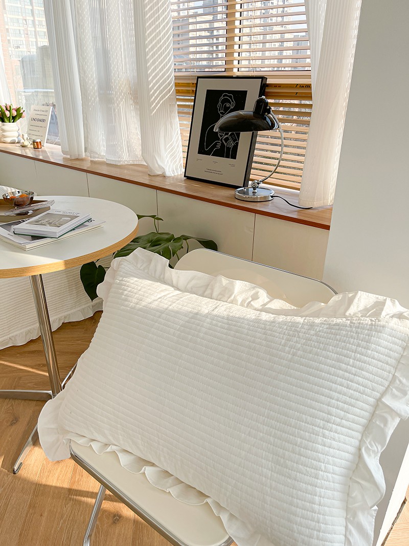 韩版自制ins绗缝纯棉荷叶边夹棉全棉可爱卡通床上单人水洗棉枕套