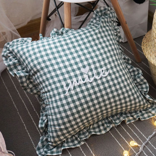 【棉棉工作室】格子刺绣抱枕套简约靠垫汽车靠垫椅子靠垫