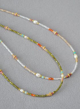 日韩小众设计复古透亮质感锆石珍珠串珠简约气质极细项链锁骨链女