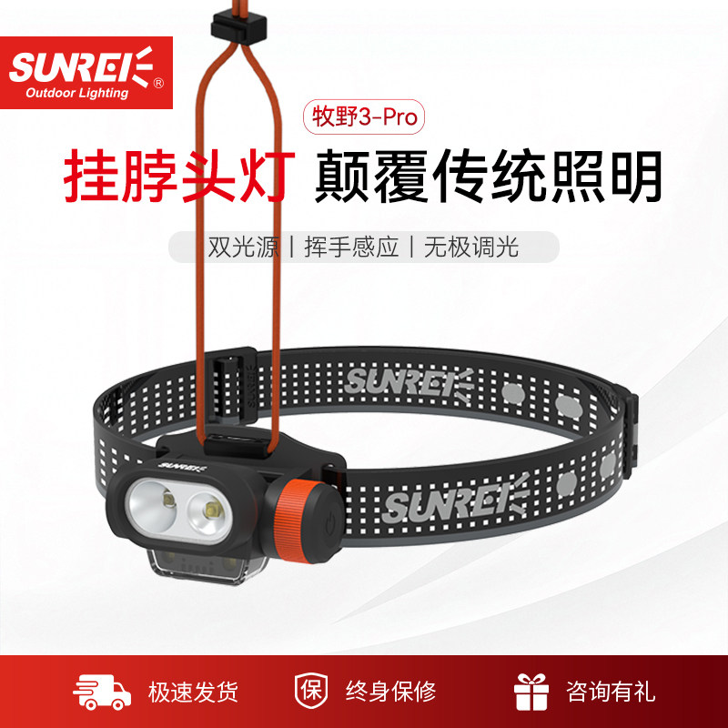 山力士牧野3PRO头灯户外登山头戴式挂脖式跑步夜跑夜钓钓鱼锂电灯