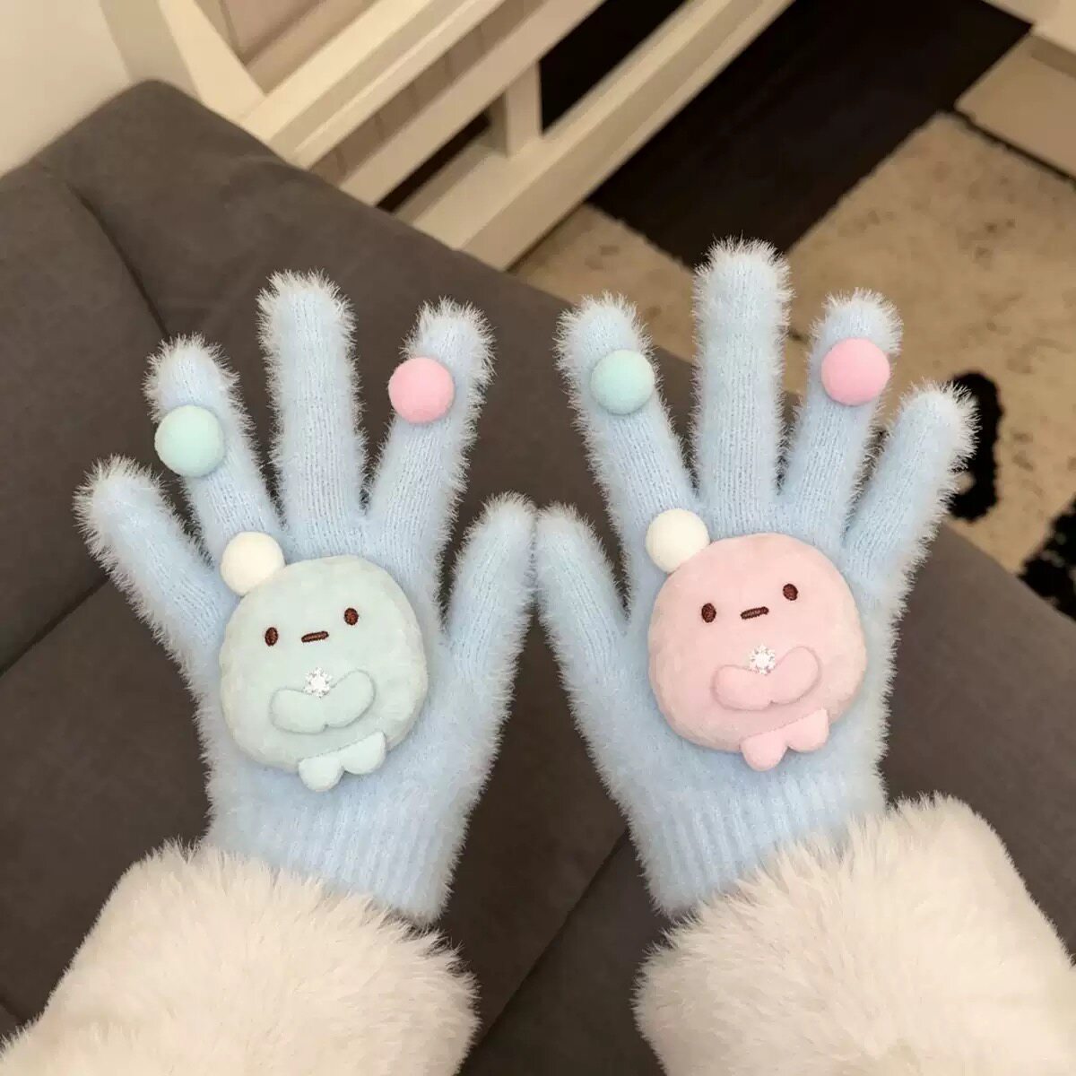 毛绒手套冬季保暖骑行