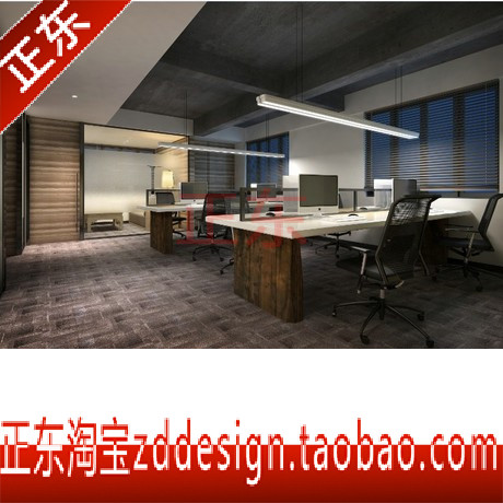 现代新中式禅意LOFT风格小型办公室工作室设计CAD施工图3D效果图