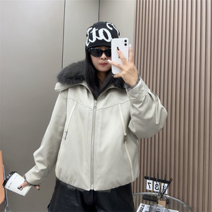 2025新款派克服女狐狸毛领兔毛内胆两面穿皮毛一体皮草外套夹克冬