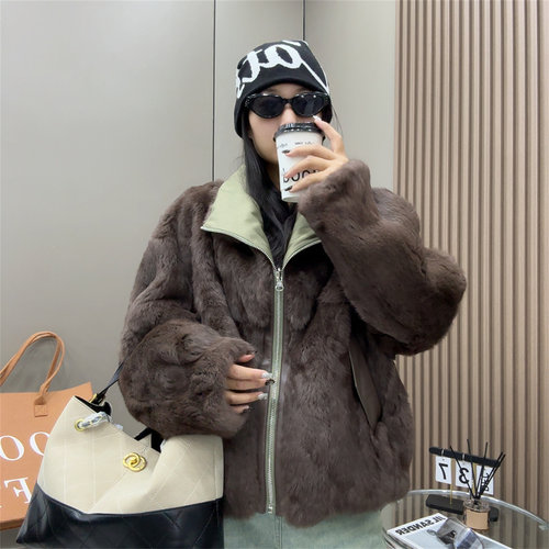 派克服女款兔毛双面穿皮草外套冬