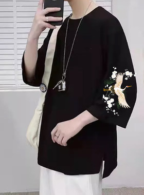 青少年宽松大码七分T恤