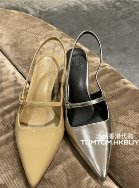 香港正品代购 PEDDER RED 25秋冬 时尚金属感银色一字带尖头凉鞋