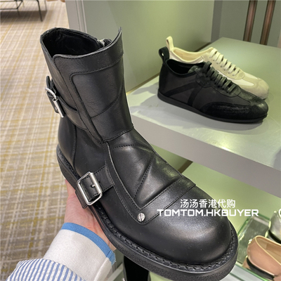 香港正品代购 Ann Demeulemeester 25秋冬 皮带搭扣圆头短筒靴
