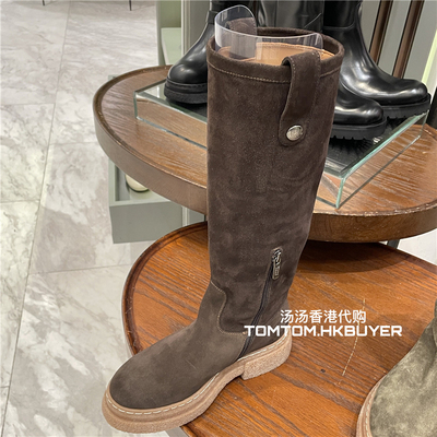 香港正品代购 Alberto Fasciani 25秋冬 时尚绒面圆头平底高筒靴