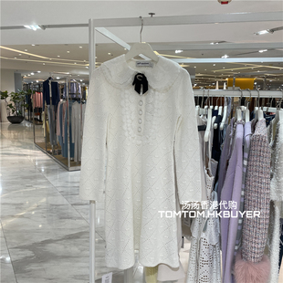 香港正品代购 Self Portrait 25秋冬花边翻领长袖针织连衣裙