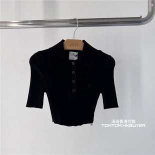 代购 25春夏logo标罗纹短袖 折扣香港正品 Courreges 短款 polo针织衫