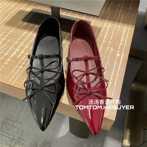 香港正品代购 PEDDER RED 26秋冬  亮面尖头蝴蝶结芭平底鞋