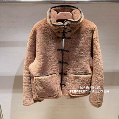 年终折扣 香港正品代购 Rohe 25秋冬 复古盘扣撞色立领毛毛外套