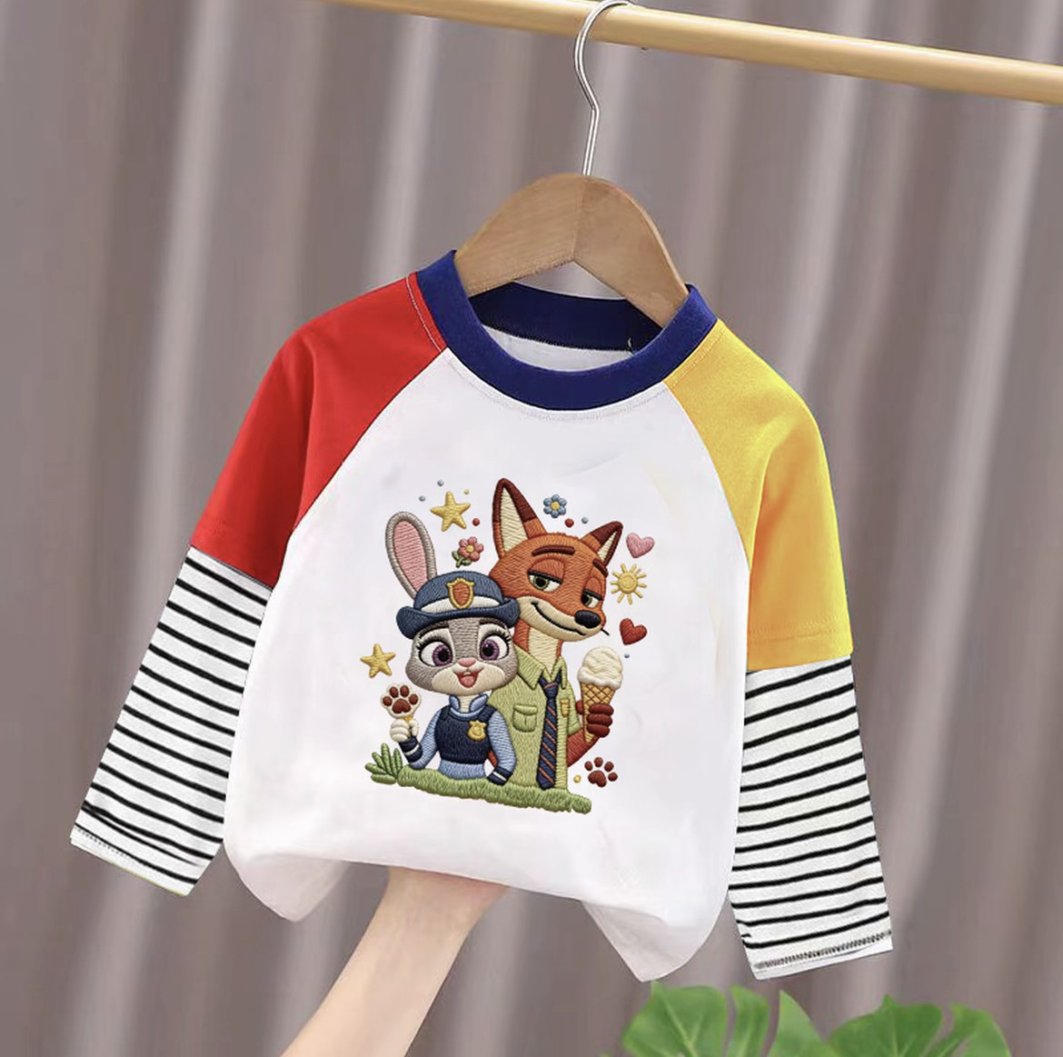 朱迪尼克印花T恤圆领儿童长袖薄款春秋男童女童趣味卡通上衣童装