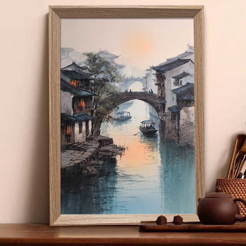 中式水墨画江南水乡建筑风光框画客厅书房墙壁装饰小众艺术挂画图片