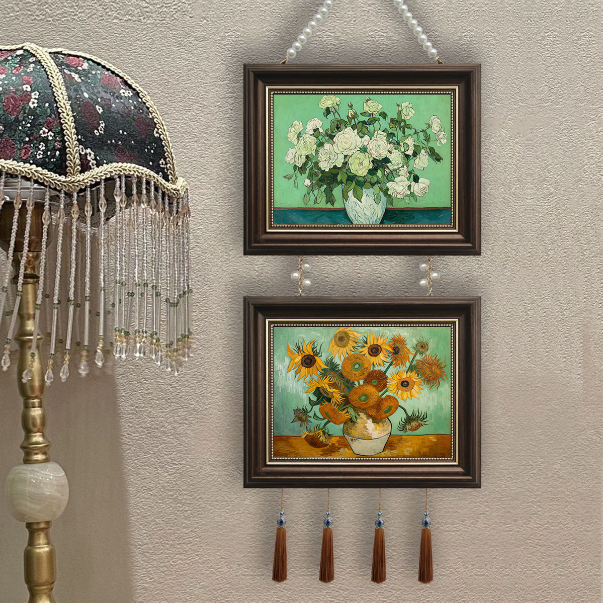 梵高向日葵白玫瑰花卉装饰画客厅餐厅墙壁挂画沙发背景墙框画小众,家居饰品,版画,淘宝优惠券,粉丝福利购,淘宝优惠卷