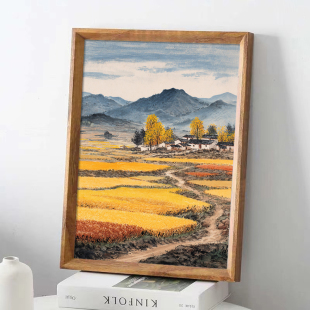 装饰摆画秋天金秋麦田田园风光风景装饰画客厅墙壁挂画小众艺术